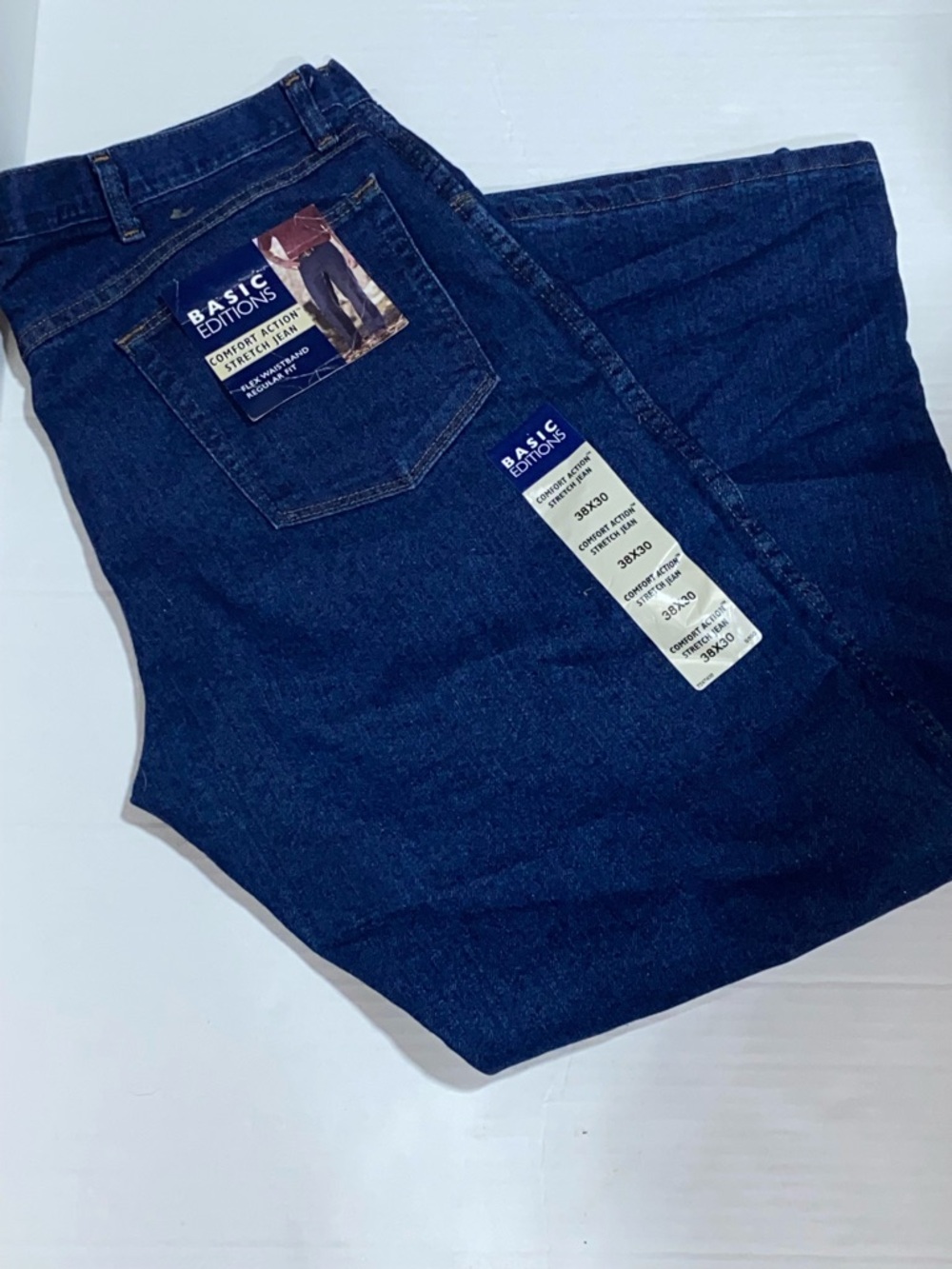 NEW Basic Editions Mens Size 38x30 Comfort Action Stretch Jeans Straight Leg
